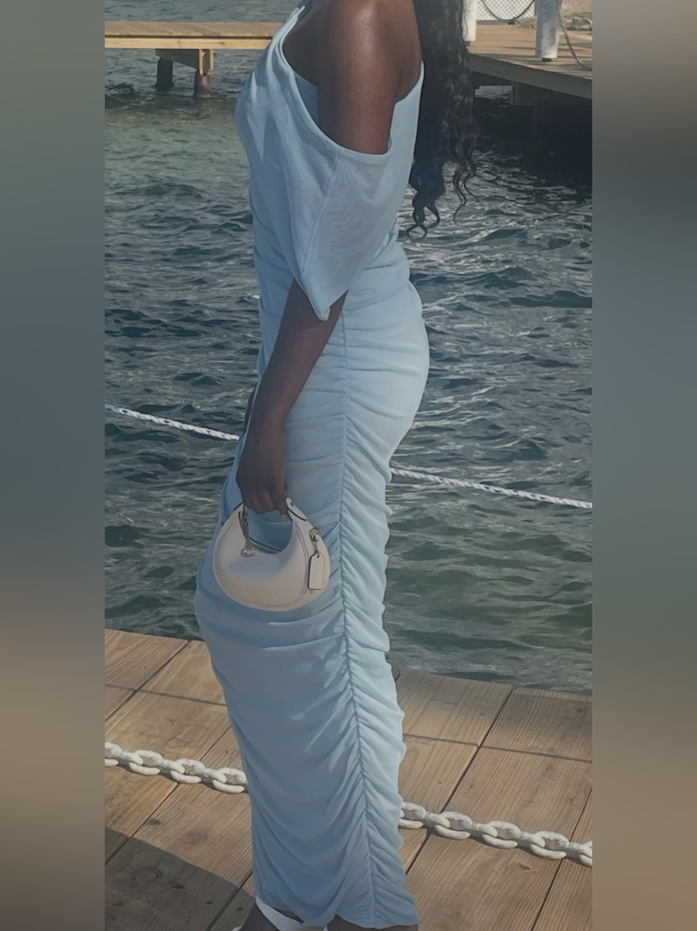 PLT Powder Blue One-Shoulder Ruched Gown - Picture 4 of 4